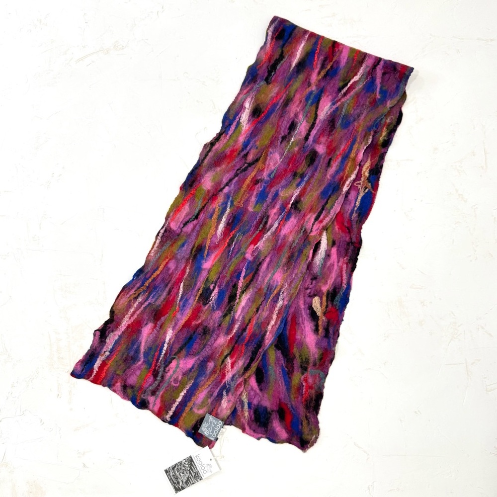 KOOLOO Artisan Felted Merino Wool Silk Scarf 66” x 12” – NWT (Fig Multi)